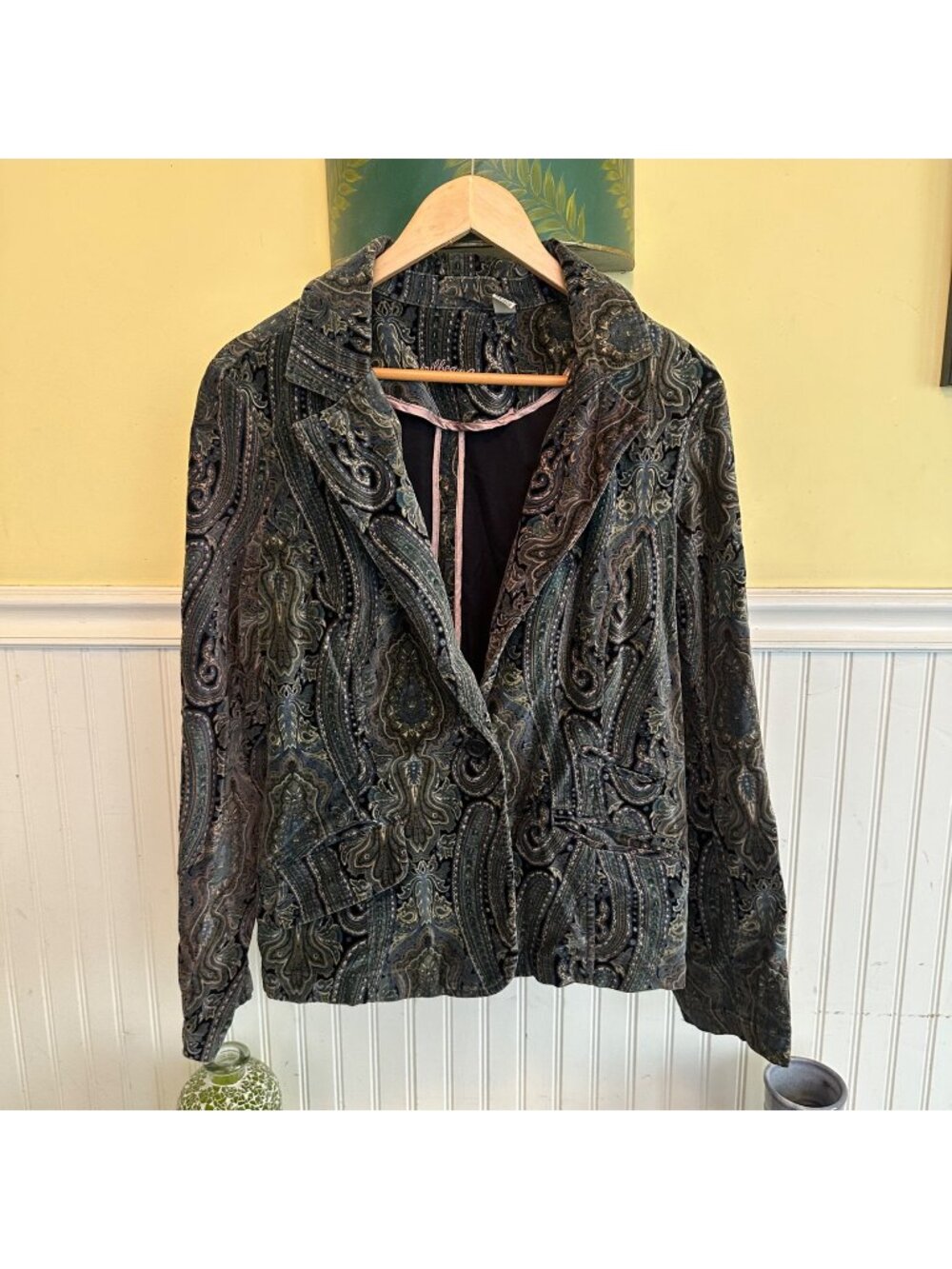 Caribbean Joe Vintage Paisley Velvet Blazer Jacket Womens Size 14